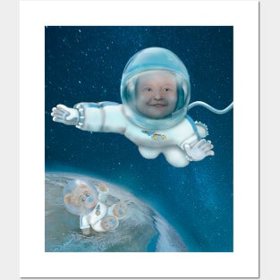 Baby Astronaut with Teddy Bear Posters and Art